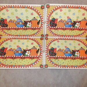 Vtg Mary Engelbreit Placemats Set Of 4 Cork Back 16” Tea Party Farm Cottagecore